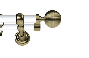 Karnisz Metalowy Prestige podwójny 25/19mm Kula Elegant Antyk mosiądz - biały