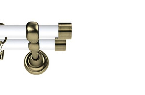 Karnisz Metalowy Prestige podwójny 25/19mm Luna Antyk mosiądz - biały