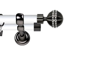 Karnisz Metalowy Prestige podwójny 25/19mm Melba Crystal Antracyt - biały