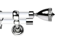 Karnisz Metalowy Prestige podwójny 25/19mm Piano Crystal INOX - biały