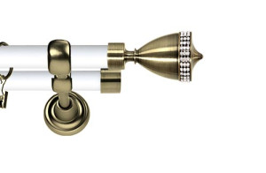 Karnisz Metalowy Prestige podwójny 25/19mm Piano Crystal Antyk mosiądz - biały