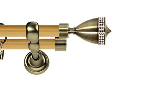 Karnisz Metalowy Prestige podwójny 25/19mm Piano Crystal Antyk mosiądz - pinia