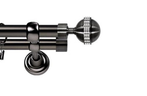 Karnisze Metalowe Rzymskie podwójny 25/19mm Globi Crystal antracyt
