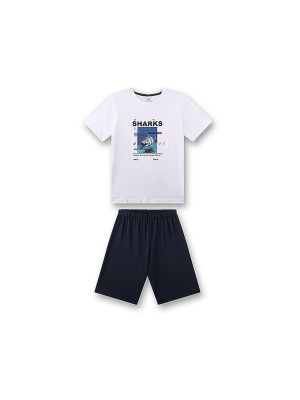 SANETTA Jungen Pyjama 2-teilig T-Shirt und Shorts weiss   140 baby