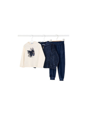 Mayoral Set de niña de 3 piezas: chaqueta, camiseta de manga larga y pantalón azul oscuro   92