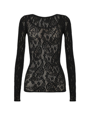 Wolford Camiseta de manga larga INFINITE ROSE NET negra negro   L