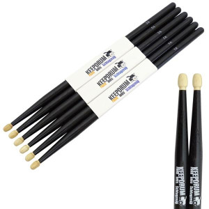 keepdrum 5AB Black Hickory Schlagzeugstöcke Schwarz 3 Paar