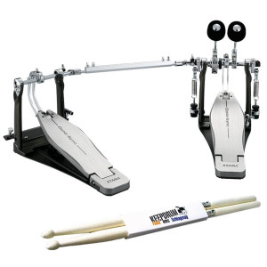 Tama Doppelpedal HPDS1TW Dyna-Sync  mit Schlagzeugstöcken