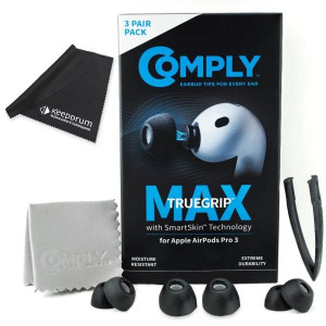 Comply Ohrstöpsel TrueGrip MAX für Airpods Pro 3 Schwarz M mit Tuch