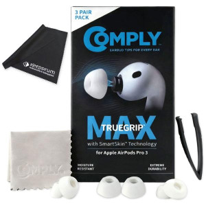 Comply Ohrstöpsel TrueGrip MAX für Airpods Pro 3 Weiss L mit Tuch