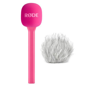 Rode Handadapter Interview GO Pink mit Fell-Windschutz