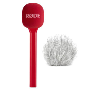Rode Handadapter Interview GO Rot mit Fell-Windschutz