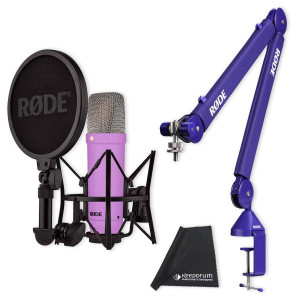 Rode Mikrofon NT1 Signature Lila mit PSA1+ Gelenkarm Lila und Tuch
