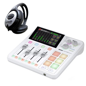 Rode Rodecaster Duo Station Weiss mit Kopfhörer