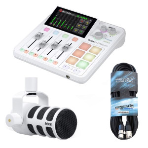 Rode Rodecaster Duo Weiss mit Podmic Weiss und Kabel