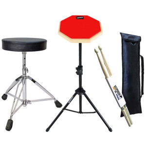 keepdrum DP-RD Übungspad Practice Pad Rot mit Stativ mit Hocker und Sticks
