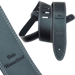 keepdrum personalisierter Gitarrengurt aus Echt-Leder Schwarz mit Gravur