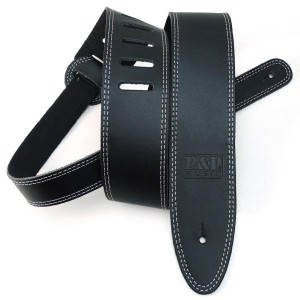 keepdrum Gitarrengurt aus Echt-Leder Schwarz mit Doppelnaht