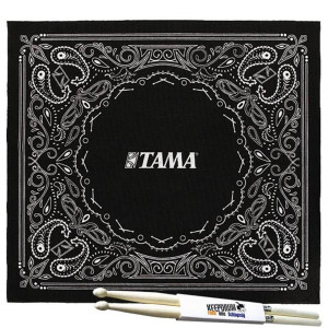Tama TDR-PA Schlagzeug Teppich Paisley Schwarz mit Schlagzeugstöcken
