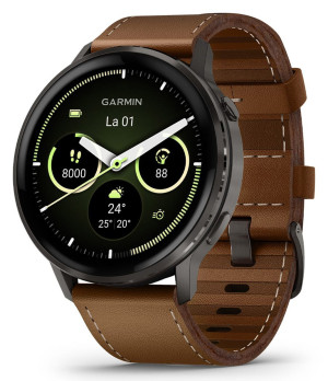 Garmin Venu 4 45mm Slate with Black Silicone Band and Brown Leather Band 010-03014-03 1x Kirk, 1x Pink, 1xSin