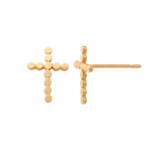 Lykken Crosses kultaiset sileät risti nappikorvakorut 9.3 mm