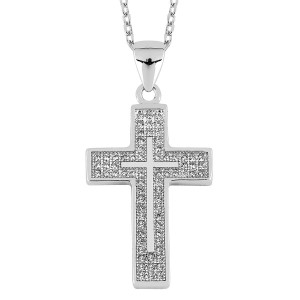 Lykken Crosses hopeinen ristikaulakoru zirkonioilla 45 cm