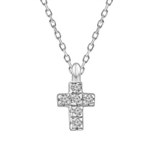 Lykken Elegance valkokultainen risti timanttikaulakoru 0.02 ct