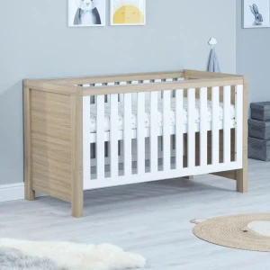 Babymore Luno Cot Bed - Oak/White