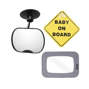 Amana 3in1 Baby Safety Travel Car Kit Set|Includes Rearview Mirror, Suction Mirror & Baby on Board Sign | Fast & Easy 365 Day Returns