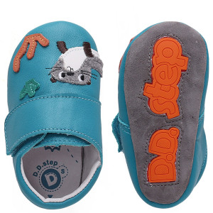 DD Step niebieskie skórzane kapcie Barefoot S