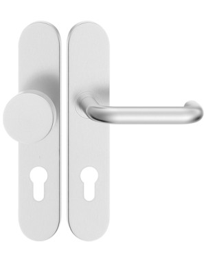 Gałko-klamka U-FORM z długim szyldem; 72mm, 90mm 92mm, na klucz, wkładkę i do WC. Do drzwi wewnętrznych, stal nierdzewna INOX