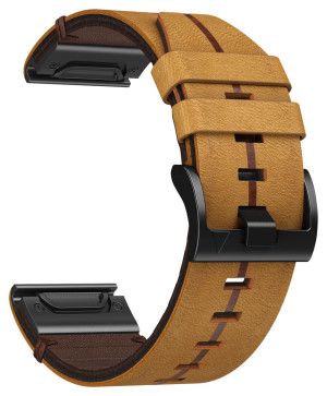 Tiera Garmin Fenix läderarmband med snabbfäste brunt 26 mm
