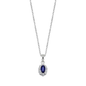 Lykken Casuals silverhalsband blå oval halo 45cm
