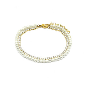 Lykken Trend guldpläterad glaspärla smyckesstenarmband 17 cm