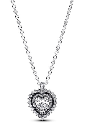 Pandora Timeless Sparkling Heart Halo Pendant Necklace Sterling silver halsband 393099C01-45