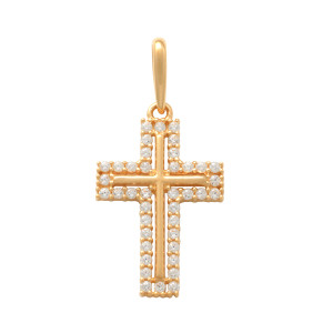 Lykken Crosses guld korshänge med zirkoner 14,3 mm