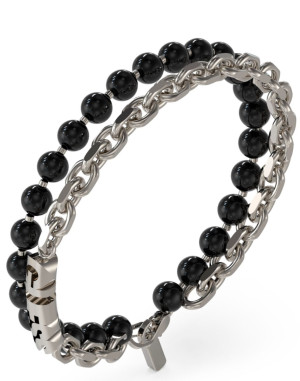 GUESS Edgy Double silver och svartfärgat onyxarmband JUMB04051JWSTBKL