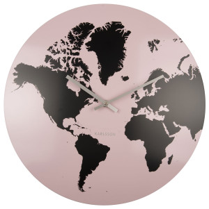 Karlsson World Map Metal Light Pink väggklocka KA5889PI