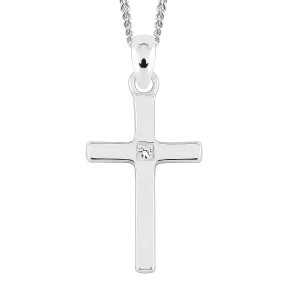 Lykken Crosses silverkorshalsband med zirkonia 45 cm