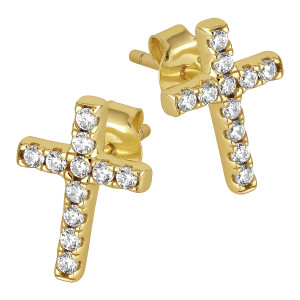 Lykken Crosses förgyllda kors stiftörhängen 10,8 mm