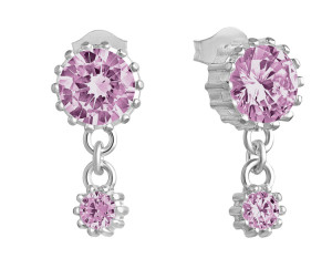 Lempikoru Bud drop örhängen pink med två stenar silver platinerat 33 077 06 000