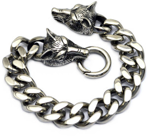 Northern Viking Jewelry Steel Chain Wolf Head NVJRA012 armband
