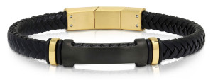 Ace of Spades svart armband med platta läder/stål SSLB-115GP