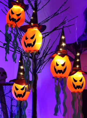 Halloween Girlande 280cm mit LED Kürbis - Variante Kürbisgeister - Halloween Zubehör