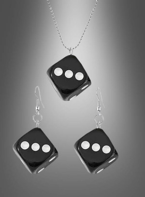 Casino Schmuckset Würfel schwarz - Variante Schwarz - Karneval, Mottoparty Damen