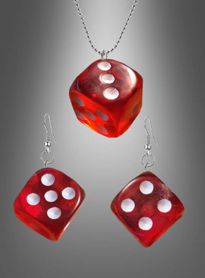 Casino Schmuckset Würfel rot - Variante Rot - Karneval, Mottoparty Damen