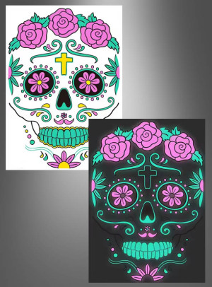 UV Tag der Toten Tattoo Rosen - Design Rosen - Halloween, Karneval, Tag der Toten Zubehör für Mädchen, Damen, Teen