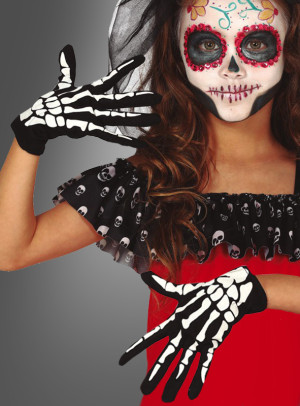 Skelett Handschuhe für Kinder - Variante Druck schwarz-weiß - Halloween Mädchen, Jungen, Kinder