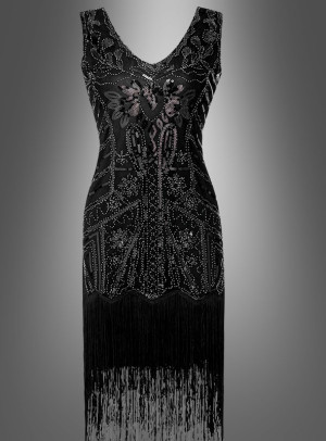 Deluxe 20er Paillettenkleid May - Variante Schwarz | 42 - Abiparty, Karneval, Mottoparty, Silvester Damen