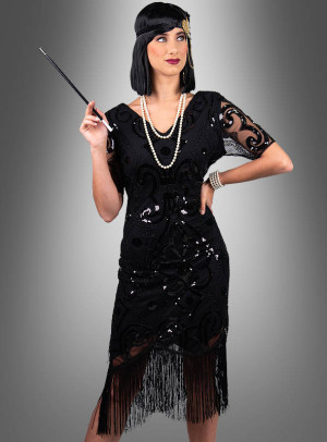 Halbarm 20er Jahre Retro Kleid Francis - Variante Schwarz 42 - Abiparty, Karneval, Mottoparty, Silvester Damen